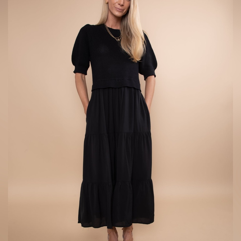 In February Black Layered Tiered Stacey Midi Dress NWT Size Medium